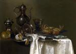 欧洲12-19世纪油画六_HEDA, Willem Claesz - Still Life - Pewter and Silver Vessels and a Crab